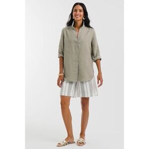 Chicos Womens Size 3.5 US 18 Striped Cotton Linen Pull On Shorts White Green